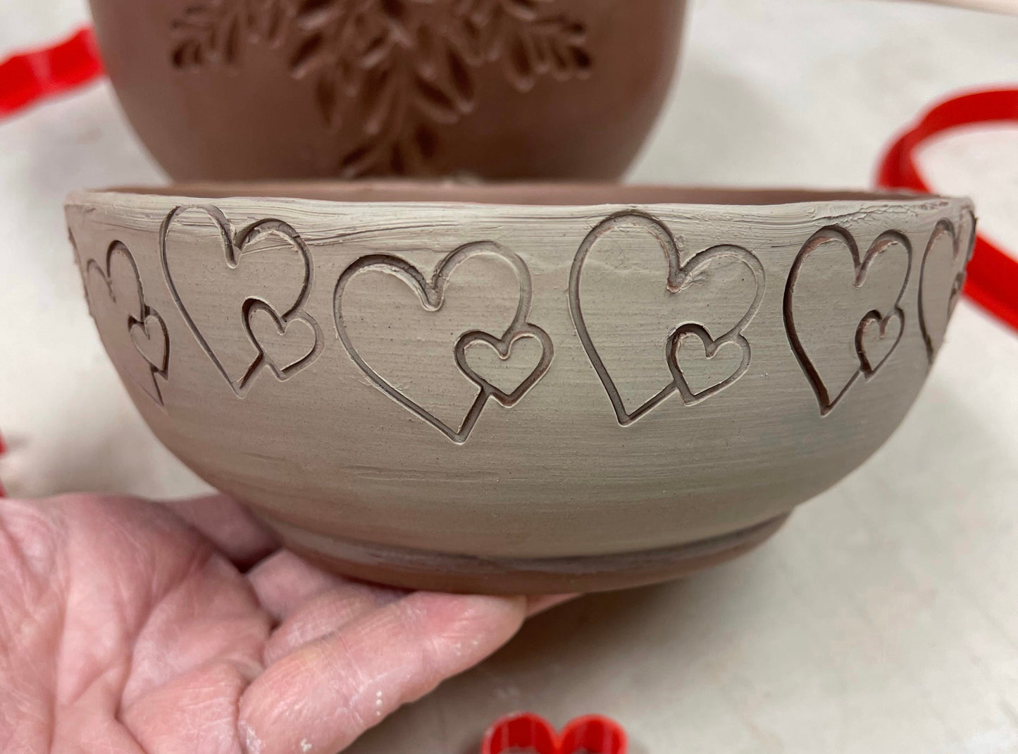 Pottery Stamp, double Heart mini design, January 2021 stamp of the month