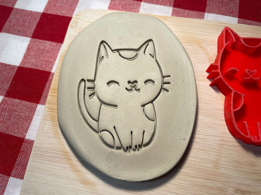 Cute Kitten pottery stamp, from the May 2024 Girls themed mystery box - multiple sizes available, 3D printed