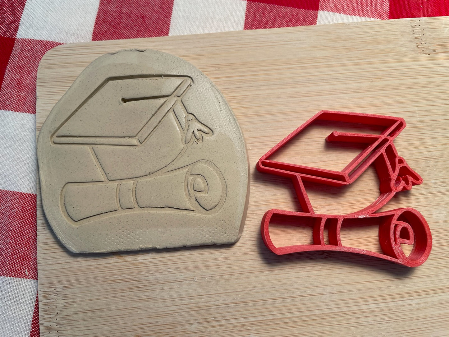 Graduation Cap with Diploma pottery stamp - from the February 2024 mystery box, multiple sizes available