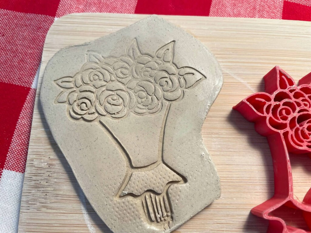 Bouquet of Roses pottery stamp - from the February 2024 mystery box, multiple sizes available