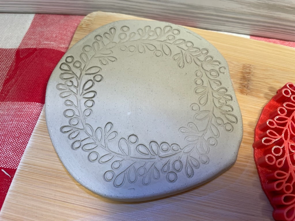 Wreath pottery stamp - December 2023 mystery box, multiple sizes available