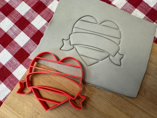 Rainbow striped Heart with Banner Pottery Stamp - multiple sizes, add your own words or name, pride