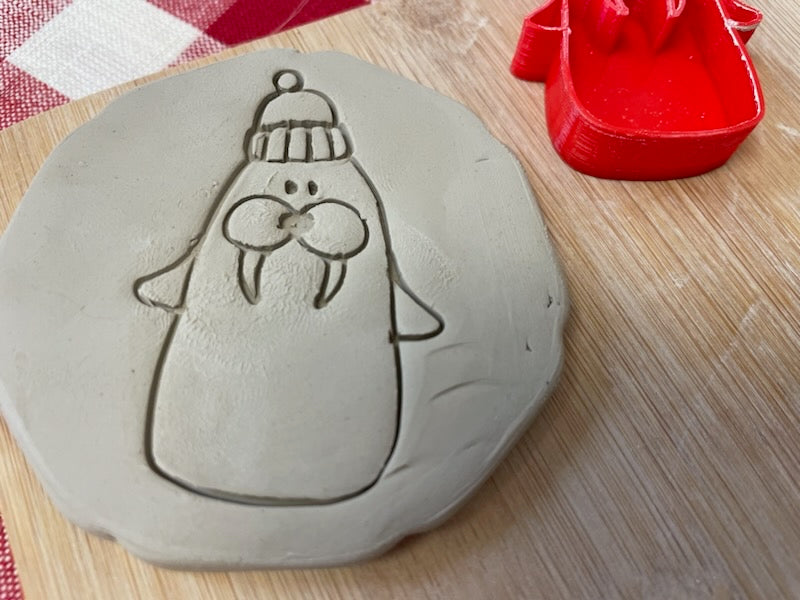 Pottery Stamp, Cute Walrus with Beanie- September 2023 mystery box, multiple sizes available