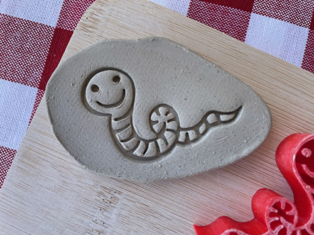 Worm pottery stamp, from the April 2024 Boys Themed mystery box - multiple sizes available, 3D printed