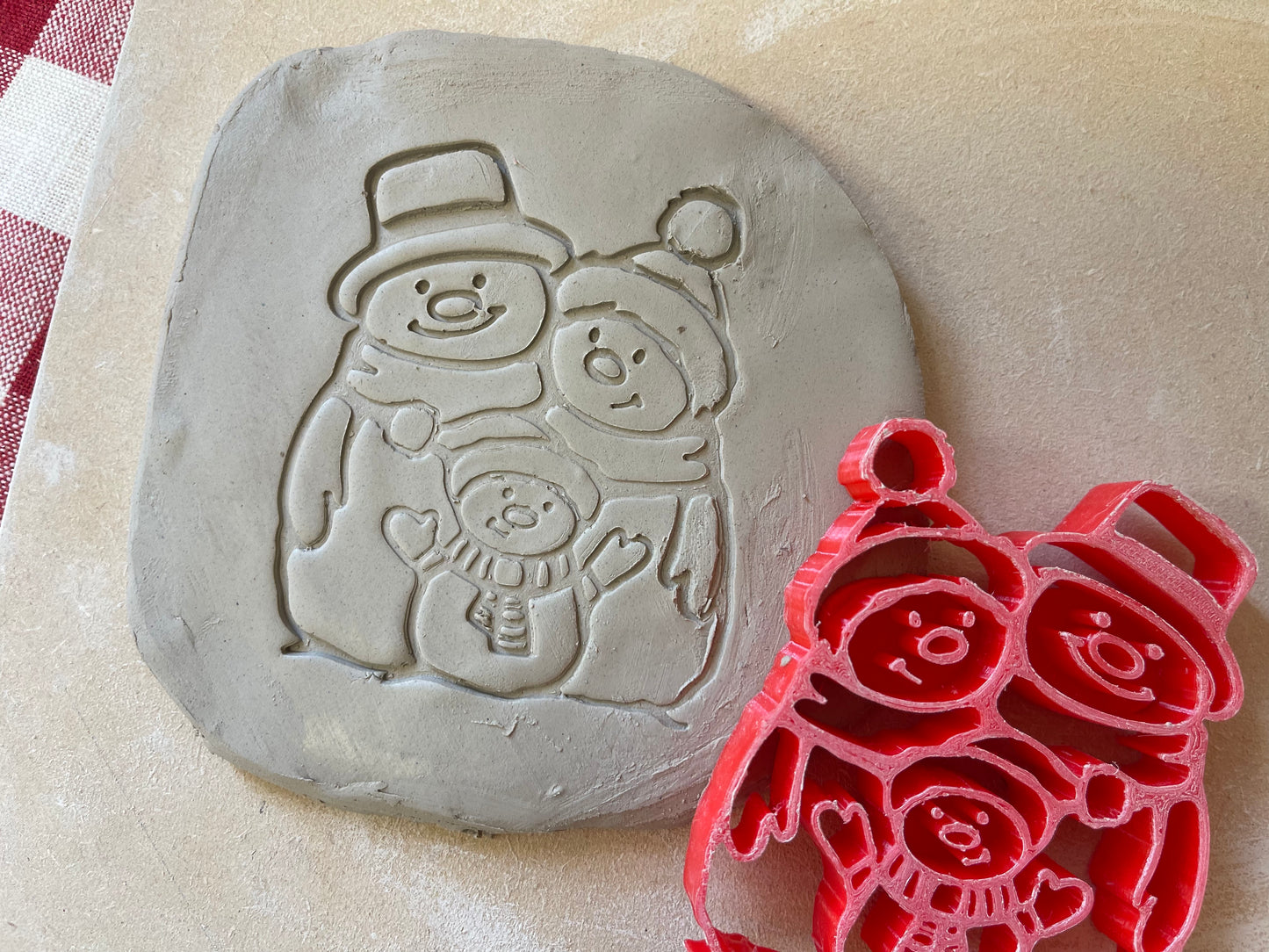 Snowman Family of 3 design pottery stamp - multiple sizes available
