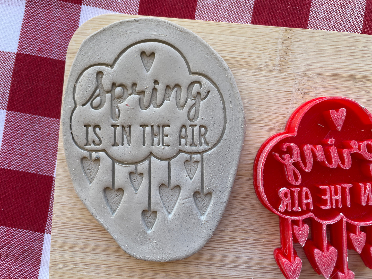Rain Cloud "Spring is in the Air" Word Pottery Stamp - Spring themed February 2025 Mystery Box, multiple sizes available
