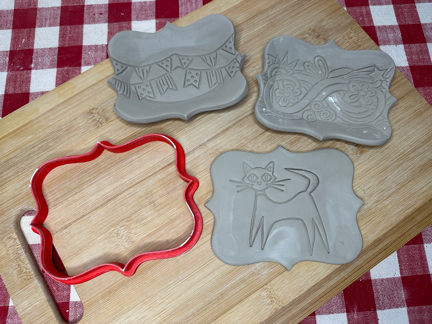 Fancy Rectangle Plaque, Clay Cutter - plastic 3D printed, pottery tool, multiple sizes