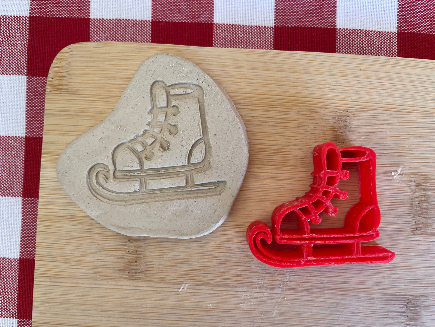 Ice Skate - Pottery Stamp - July 2025 - Christmas in July Themed Mystery Box, multiple sizes available
