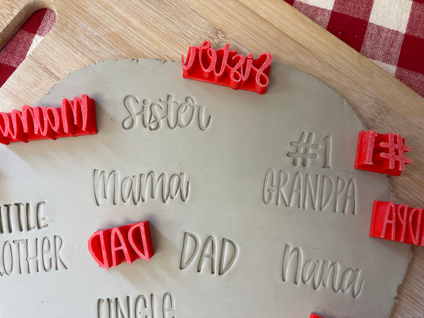 Family Word Stamps - Mother, Father, Sister, Brother, etc, 3D Printed, each