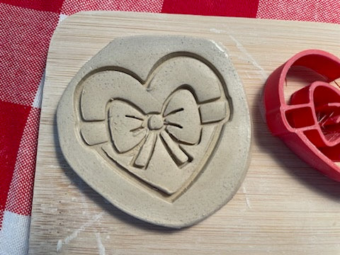 Heart with Ribbon pottery stamp - from the February 2024 mystery box, multiple sizes available