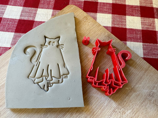 Halloween Cat dressed as Ghost stamp - plastic 3D printed, multiple sizes