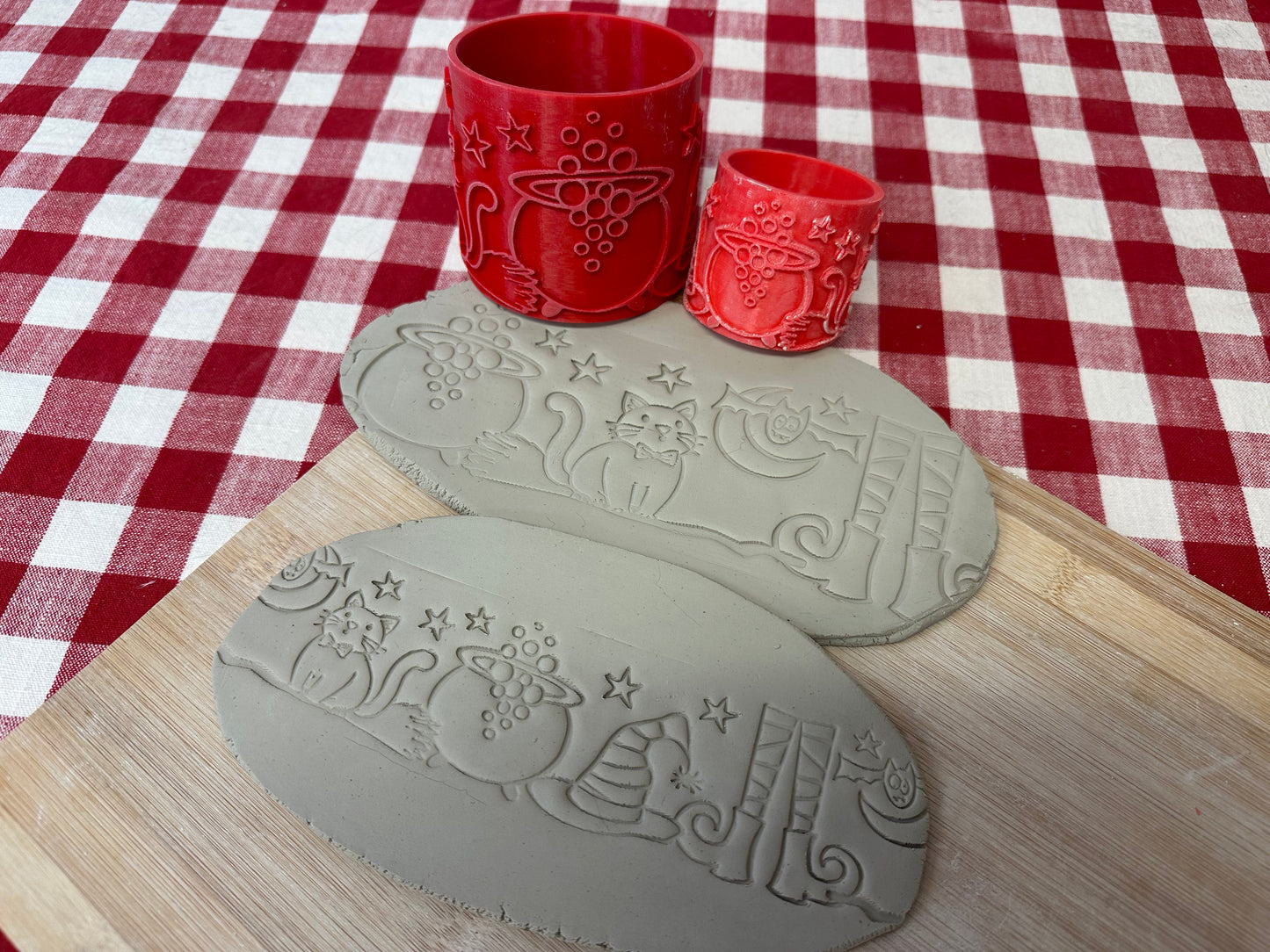 Halloween Witch/Cat Pottery Roller - Border Stamp, Repeating design, Plastic 3d printed