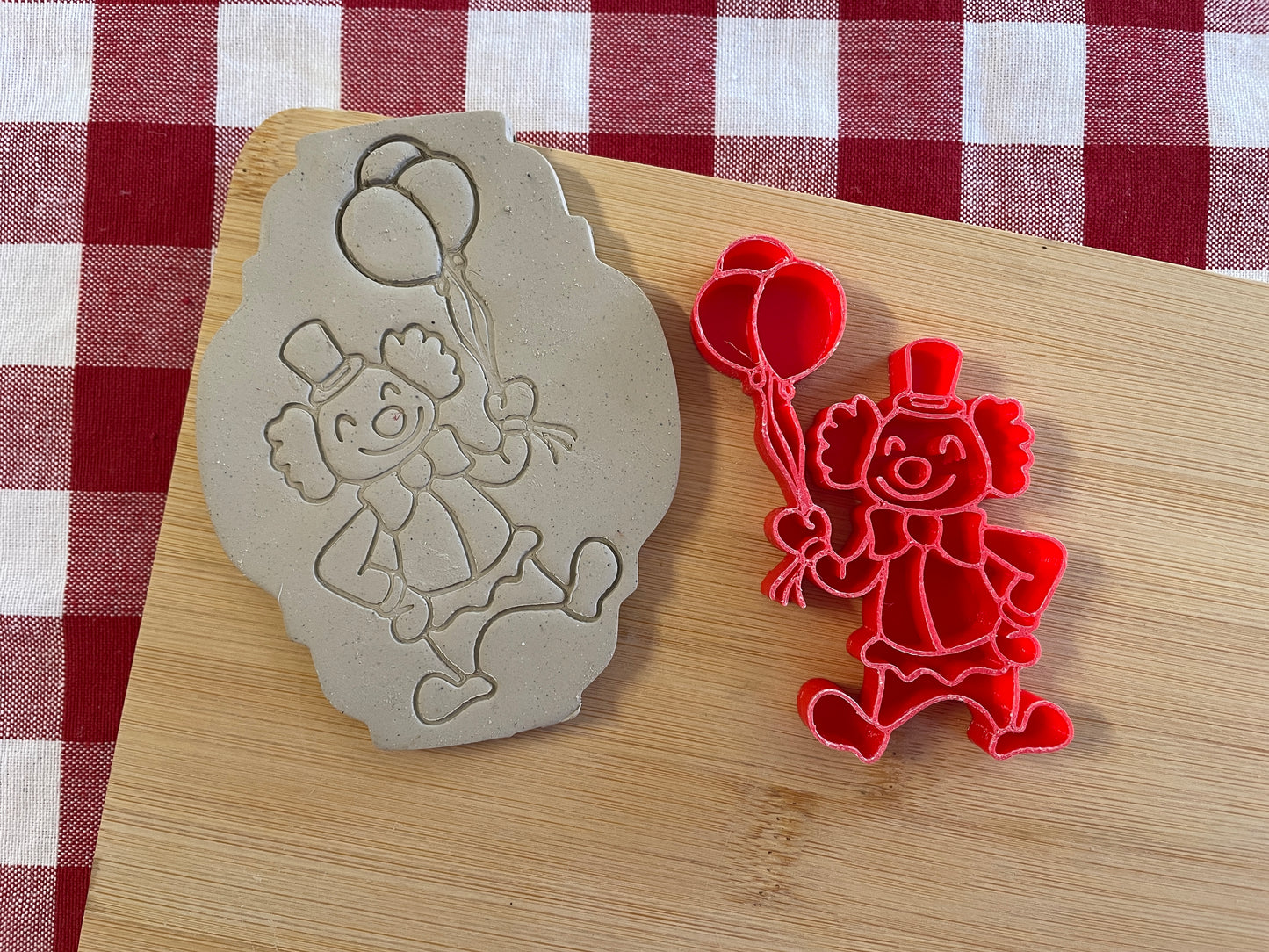 Clown w/ balloons - Pottery Stamp - June 2025 - Circus Themed Mystery Box, multiple sizes available