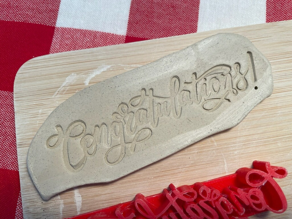 "Congratulations" word stamp - February 2024 mystery box, plastic 3D printed, multiple sizes available