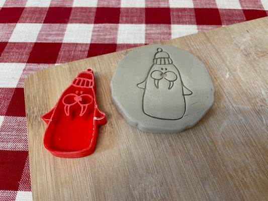 Pottery Stamp, Cute Walrus with Beanie- September 2023 mystery box, multiple sizes available
