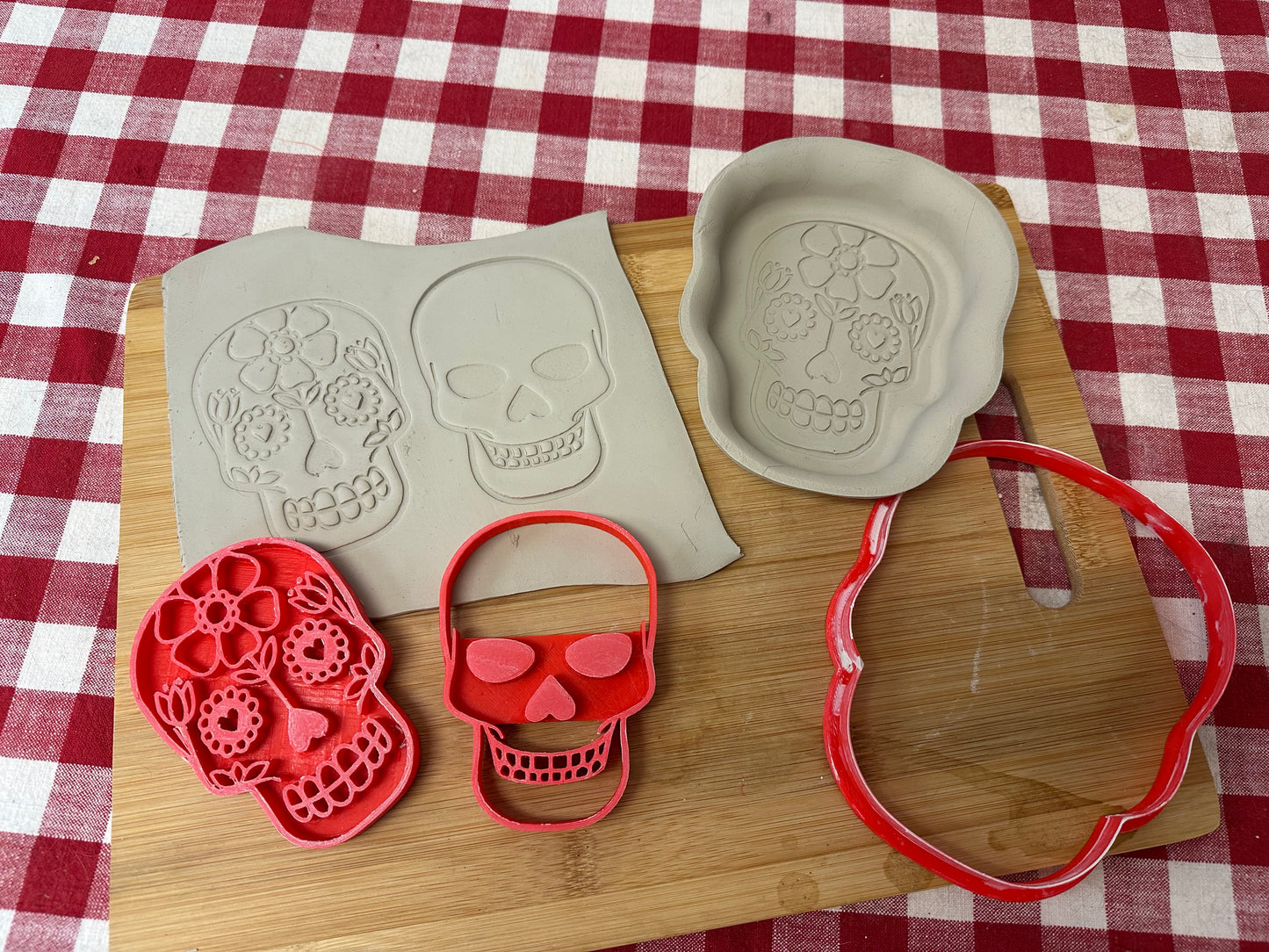 Halloween Skull and Sugar Skull designs - Pottery Stamp and Clay Cutter, designed to match GR Pottery Form Skull Wallie, Set or each