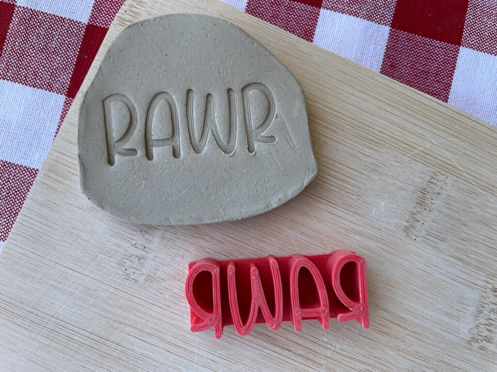 "Rawr" word stamp, from the April 2024 Boys themed mystery box - multiple sizes available, 3D printed