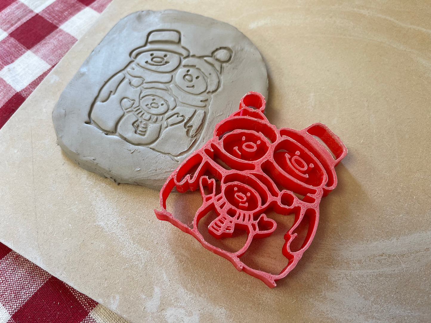 Snowman Family of 3 design pottery stamp - multiple sizes available