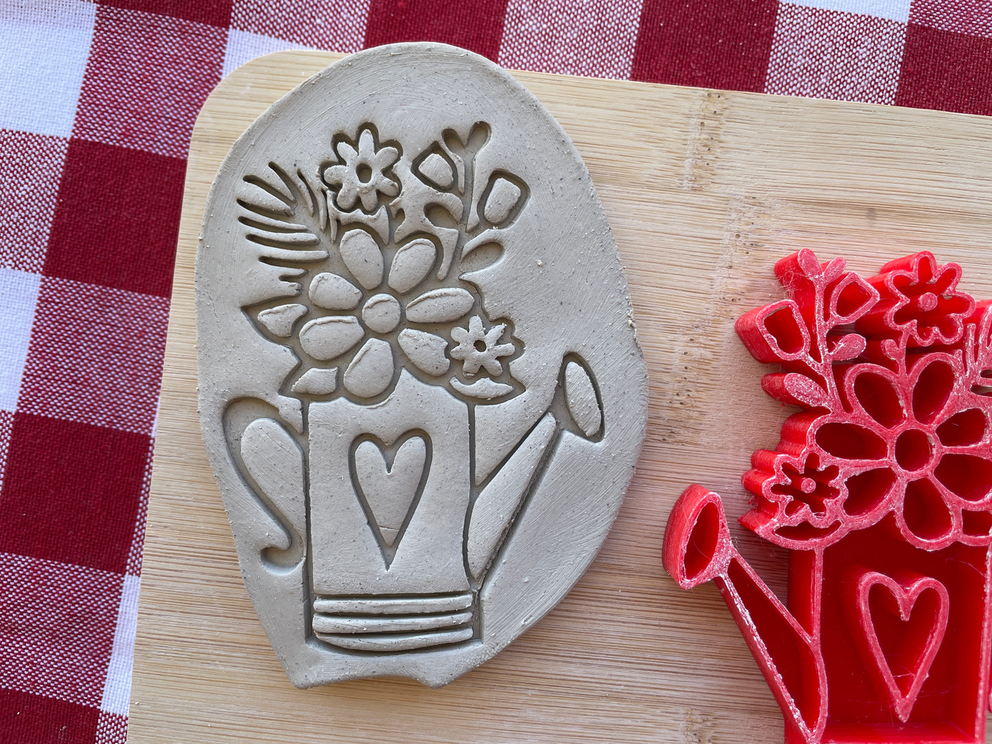 Watering Can and flowers Pottery Stamp - Spring themed February 2025 Mystery Box, multiple sizes available