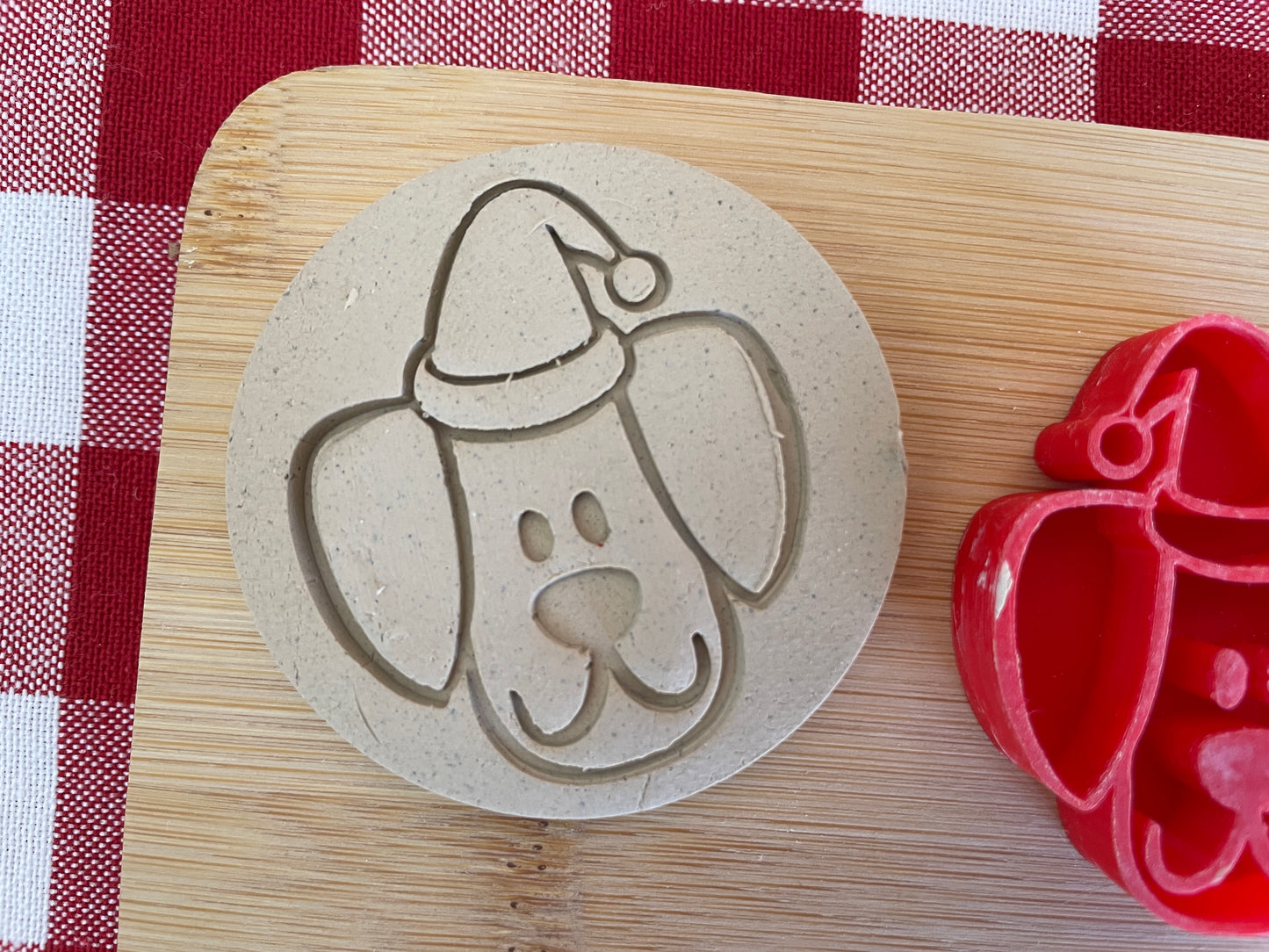 Santa Dog - Pottery Stamp - July 2025 - Christmas in July Themed Mystery Box, multiple sizes available