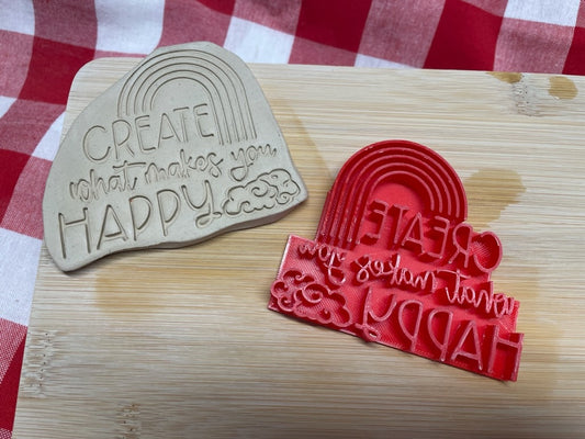 "Create What Makes You Happy" word stamp - November 2023 mystery box, multiple sizes available