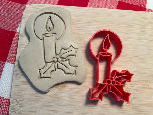 Christmas Candle pottery stamp - from the February 2024 mystery box, multiple sizes available