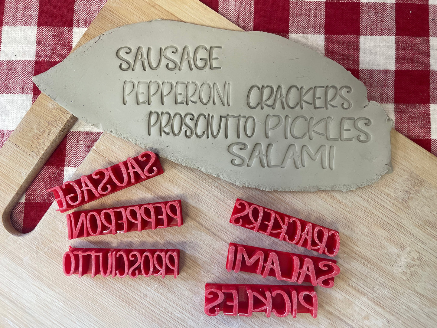 Charcuterie Stake Words Pottery Stamps - Salami, Crackers, Pickles, etc, 3D Printed, each