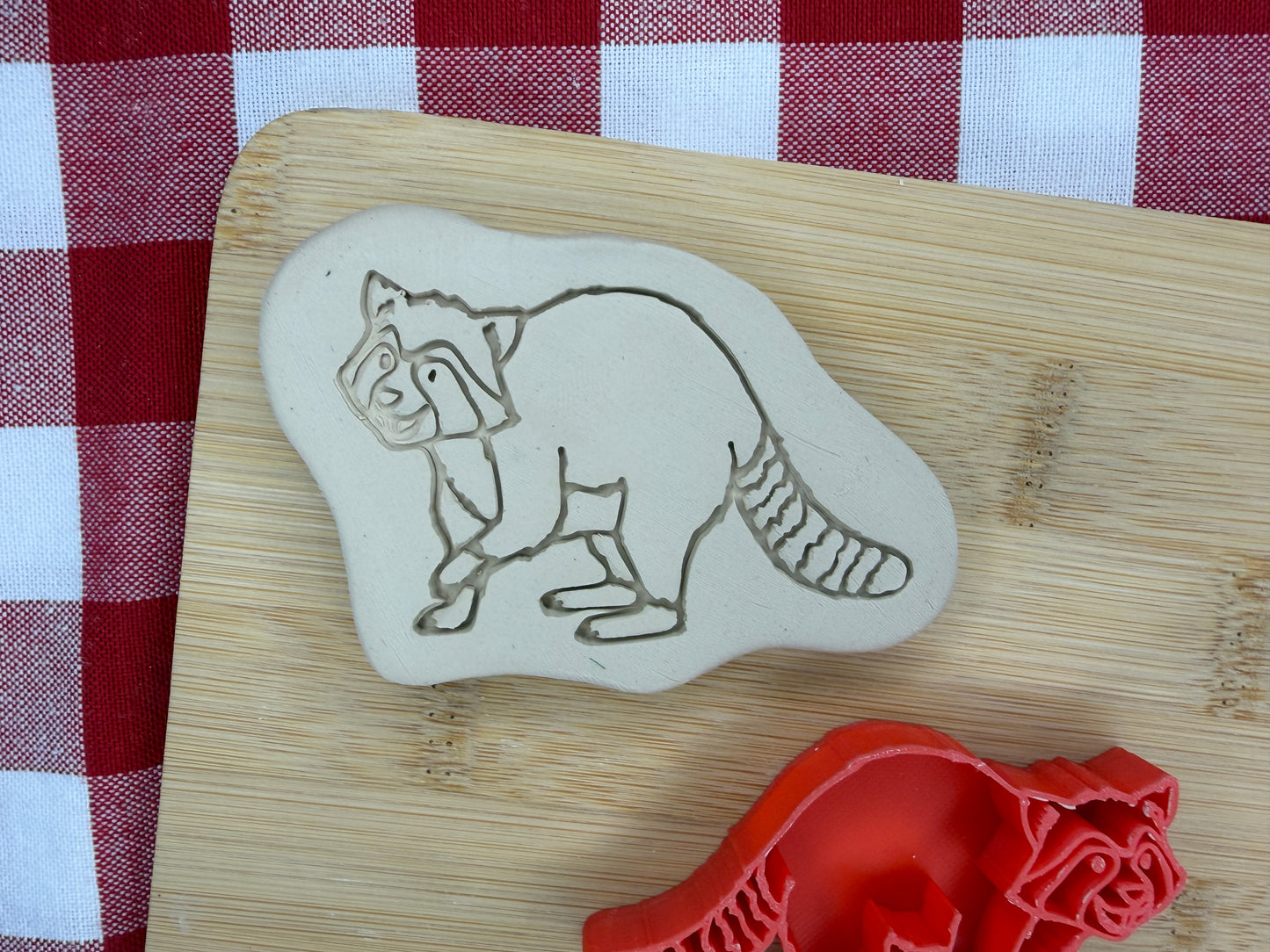 Raccoon Pottery Stamp with optional cookie cutter - May 2026 - Animals That I Haven't Yet Made Themed Mystery Box, multiple sizes available