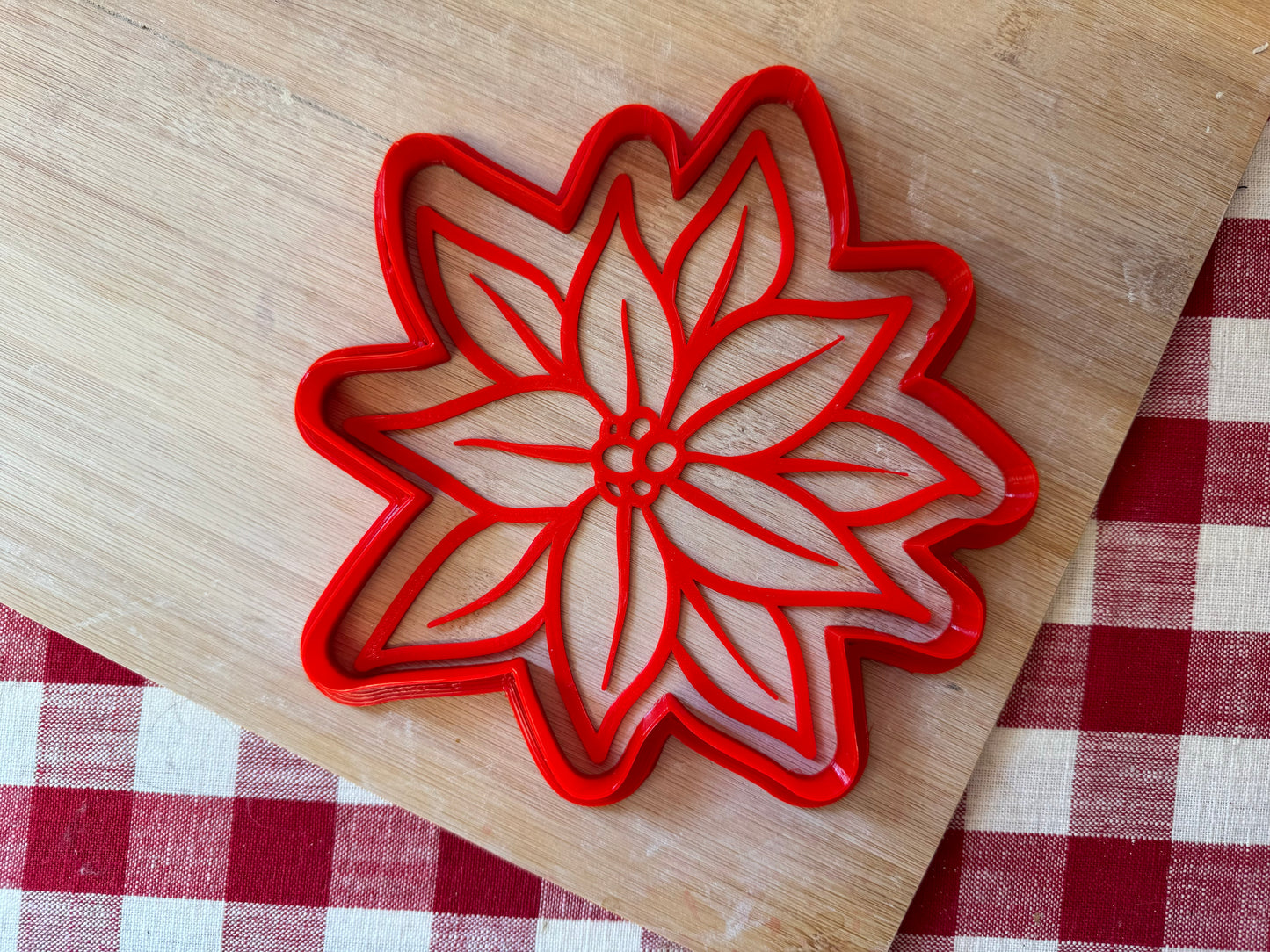 Poinsettia Design, Pottery Stamp or Stencil w/ optional cutter - plastic 3d printed, multiple sizes available