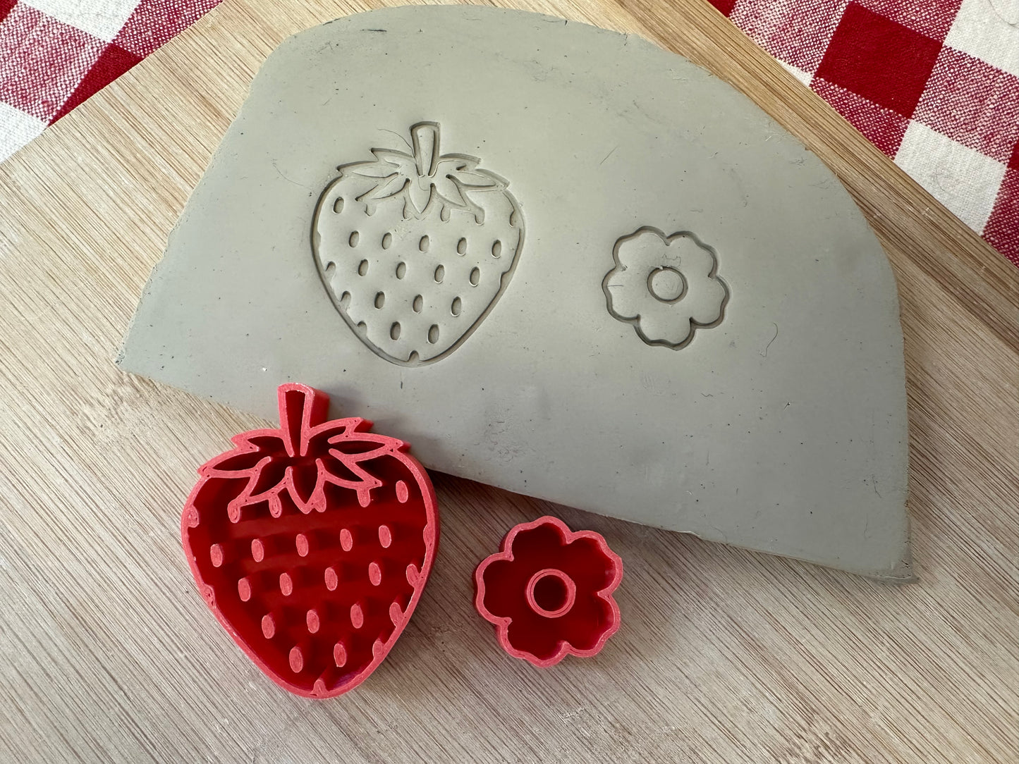 Strawberry and flower Pottery stamp - sold as set or each, plastic 3D printed
