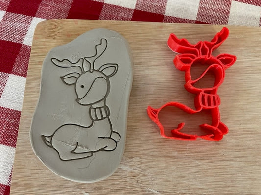 Pottery Stamp, Cute Deer with Scarf design - September 2023 mystery box, multiple sizes available