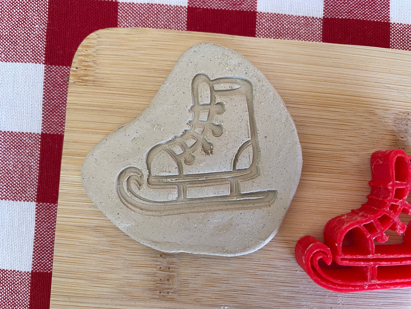 Ice Skate - Pottery Stamp - July 2025 - Christmas in July Themed Mystery Box, multiple sizes available