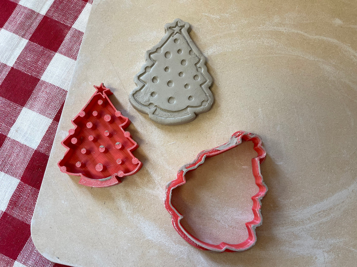 "Lit like the Tree" or plain Christmas tree pottery stamp w/ optional ornament cutter - Pottery Tool, plastic 3d printed, multiple sizes available