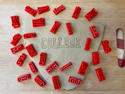 Alphabet Pottery Stamp Set - College Font, Sports theme