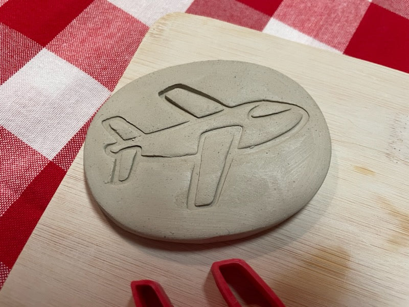 Airplane pottery stamp, from the March 2024 Travel mystery box - multiple sizes available, 3D printed