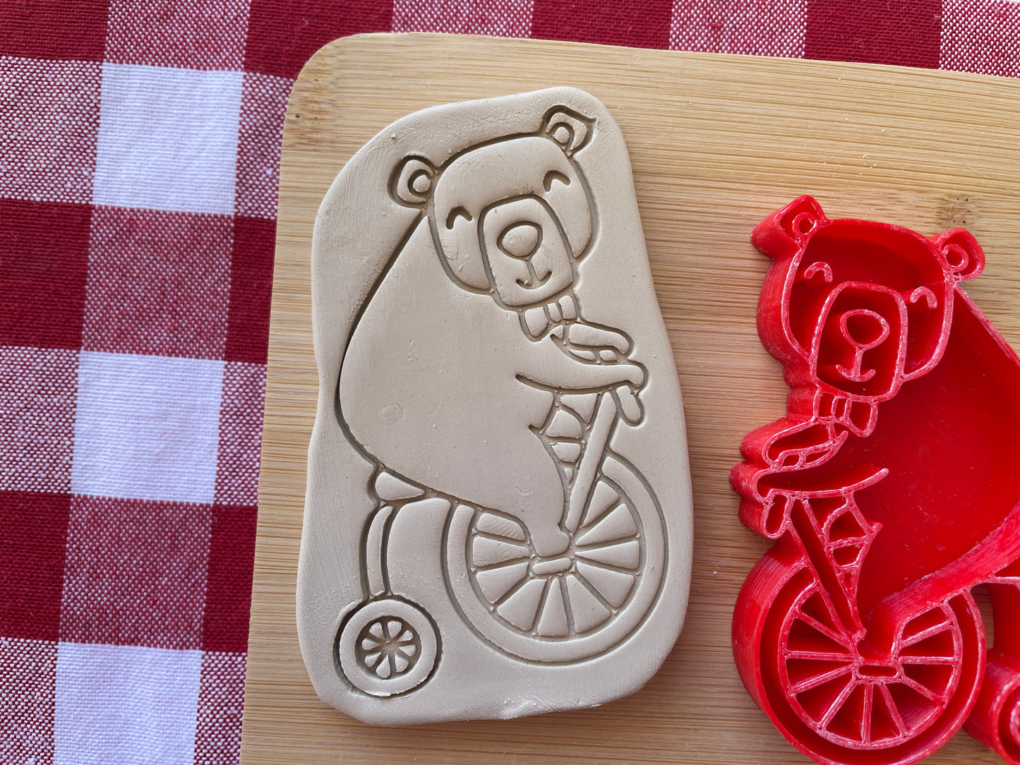 Bear on a Bike - Pottery Stamp - June 2025 - Circus Themed Mystery Box, multiple sizes available