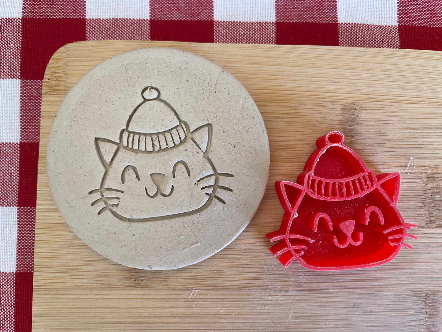 Winter Cat - Pottery Stamp - July 2025 - Christmas in July Themed Mystery Box, multiple sizes available