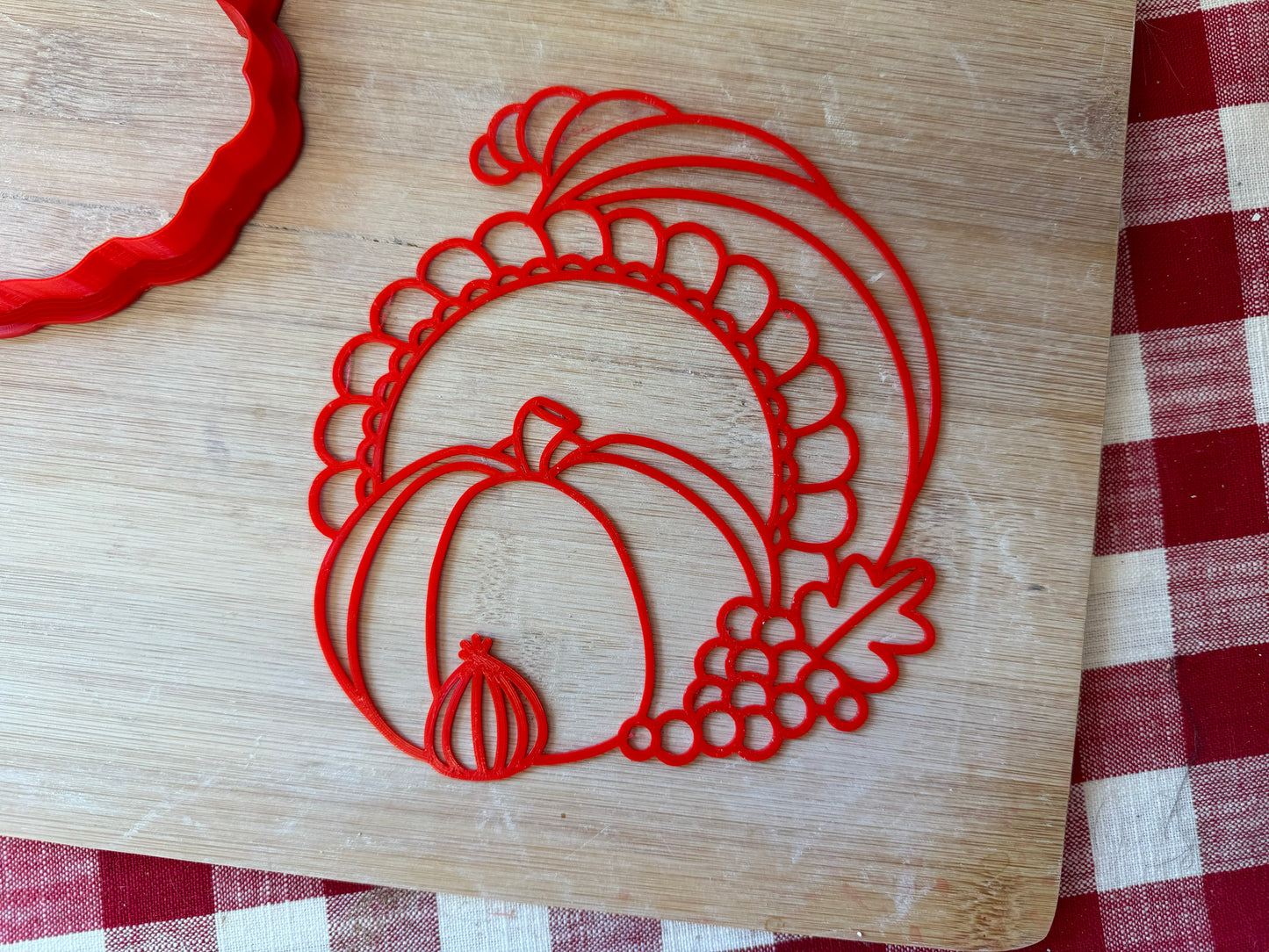 Cornucopia Design, Pottery Stamp or Stencil w/ optional cutter - plastic 3d printed, multiple sizes