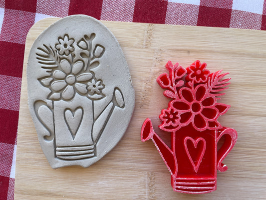 Watering Can and flowers Pottery Stamp - Spring themed February 2025 Mystery Box, multiple sizes available