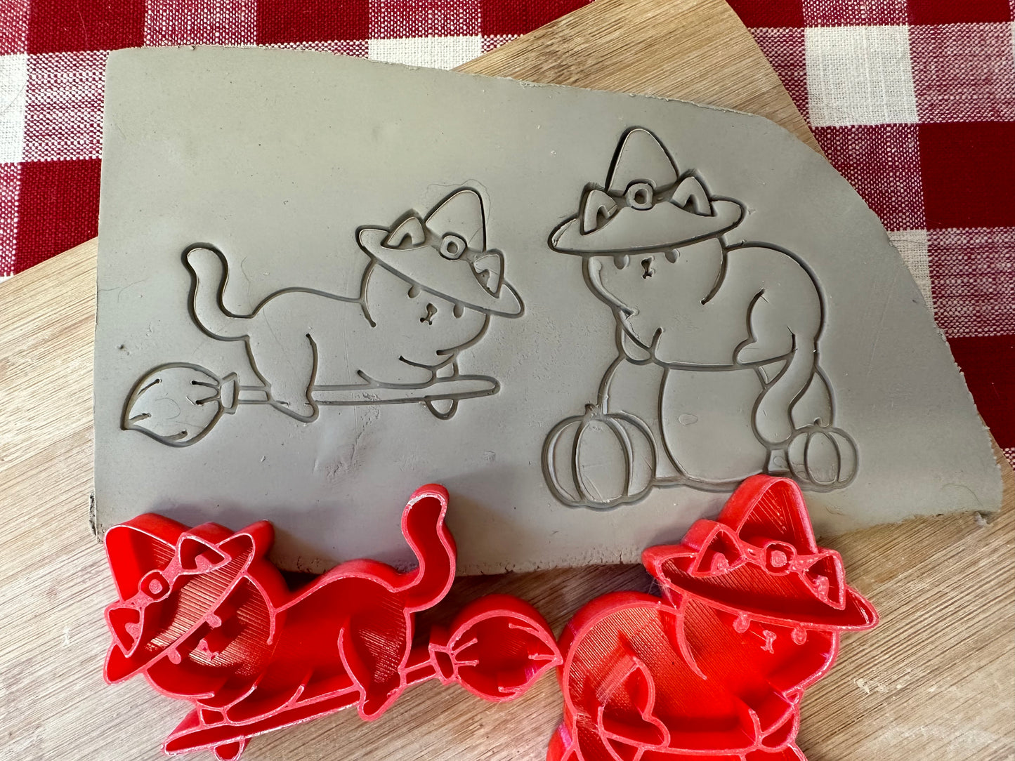 Halloween Witch Cat Pottery Stamp - 3D Printed, each or set