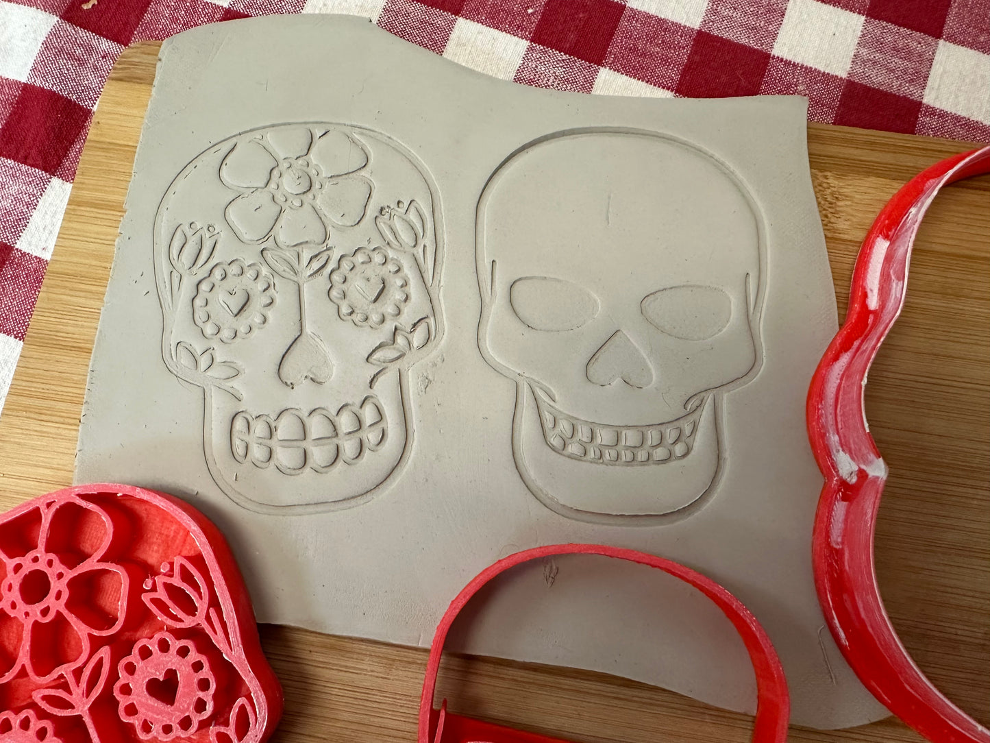 Halloween Skull and Sugar Skull designs - Pottery Stamp and Clay Cutter, designed to match GR Pottery Form Skull Wallie, Set or each