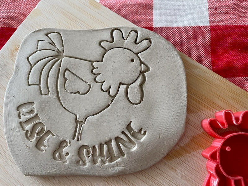 "Rise and Shine" with Rooster stamp, from the January 2024 mystery box - plastic 3D printed, multiple sizes available