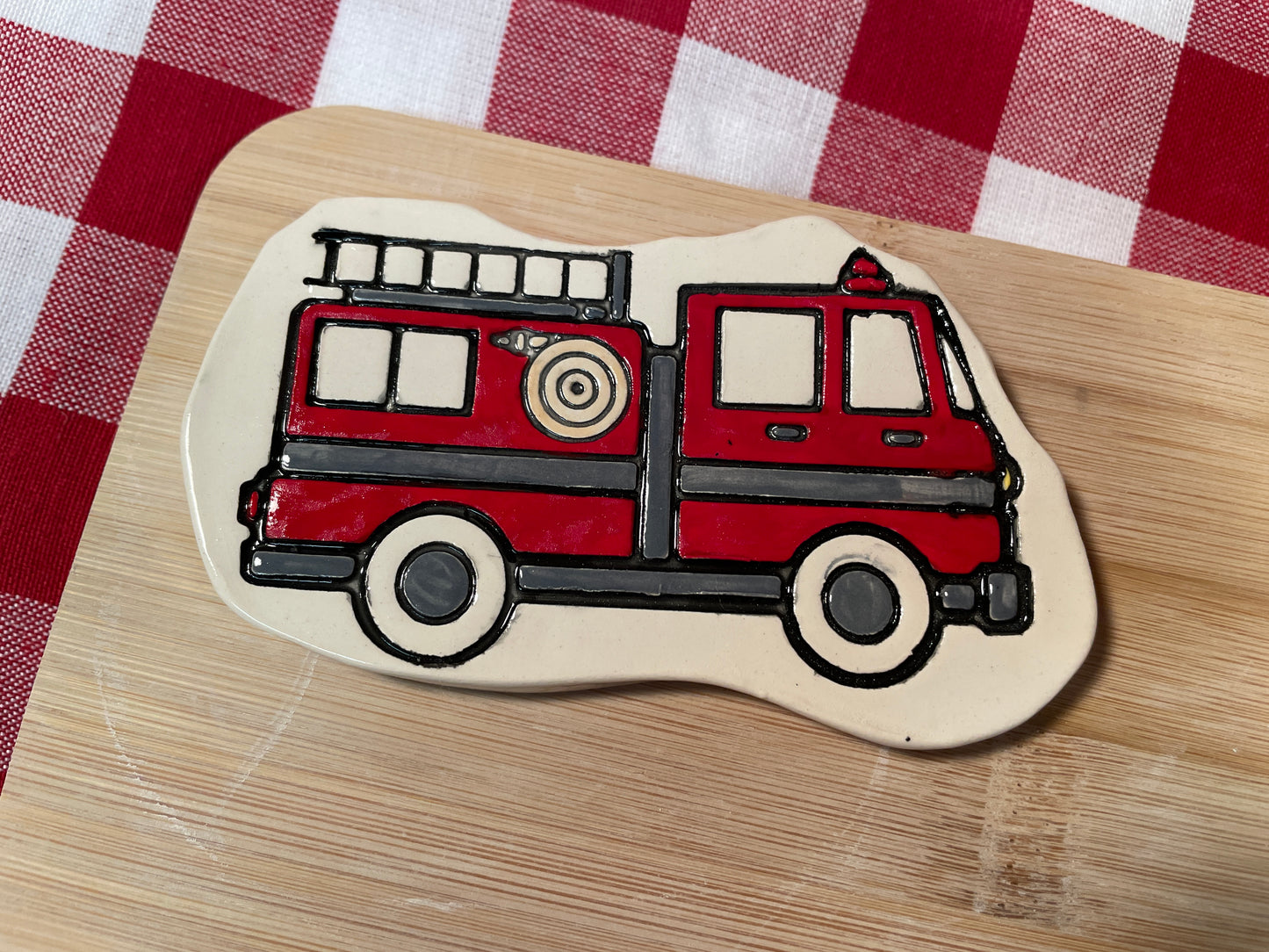 Fire Truck Pottery Stamp - First Responders themed November 2024 Mystery Box, multiple sizes available