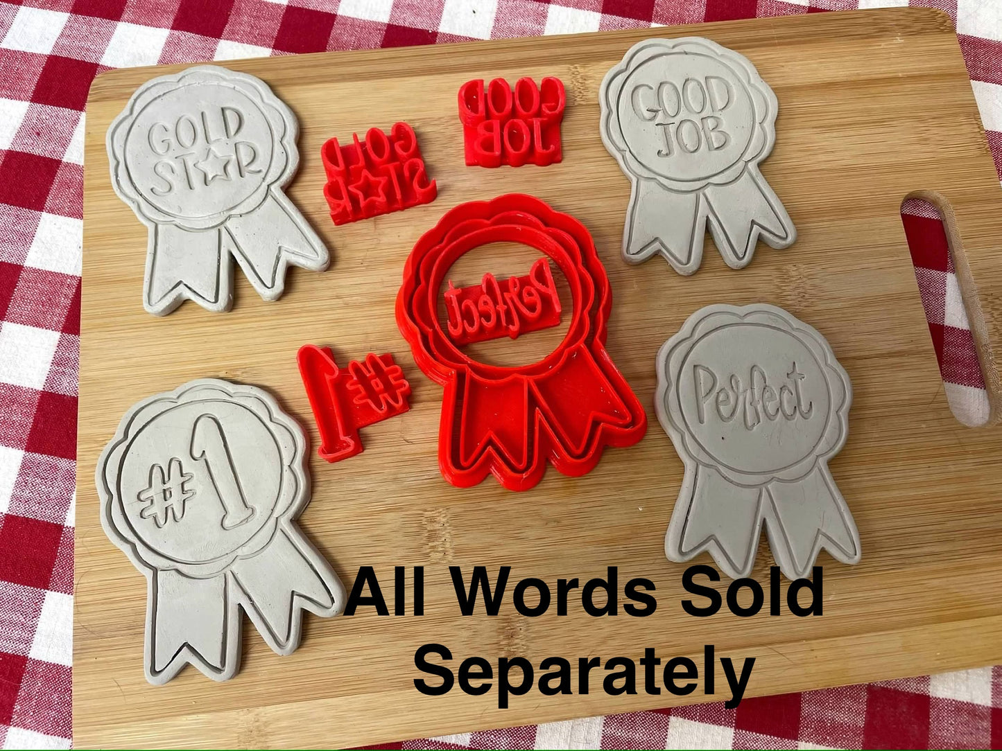 Award Ribbon Pottery Stamp with optional cookie cutter - August 2025 - Back to School themed mystery box, plastic 3D printed, multiple sizes