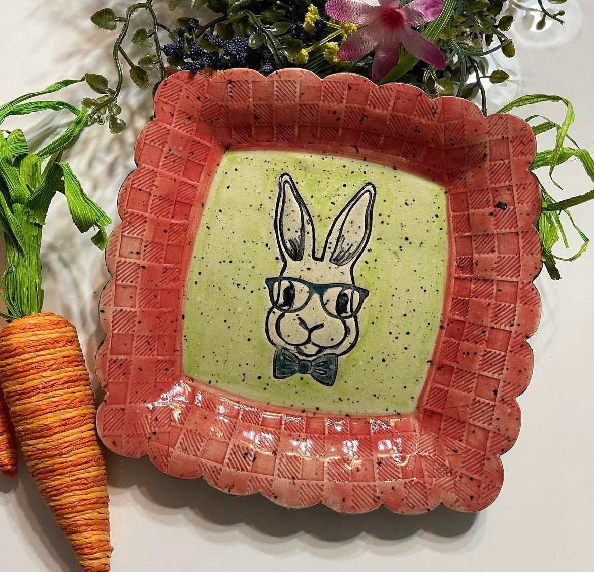 Bunny Face w/ Bowtie or floral wreath pottery stamp - each or set, plastic 3d printed, multiple sizes
