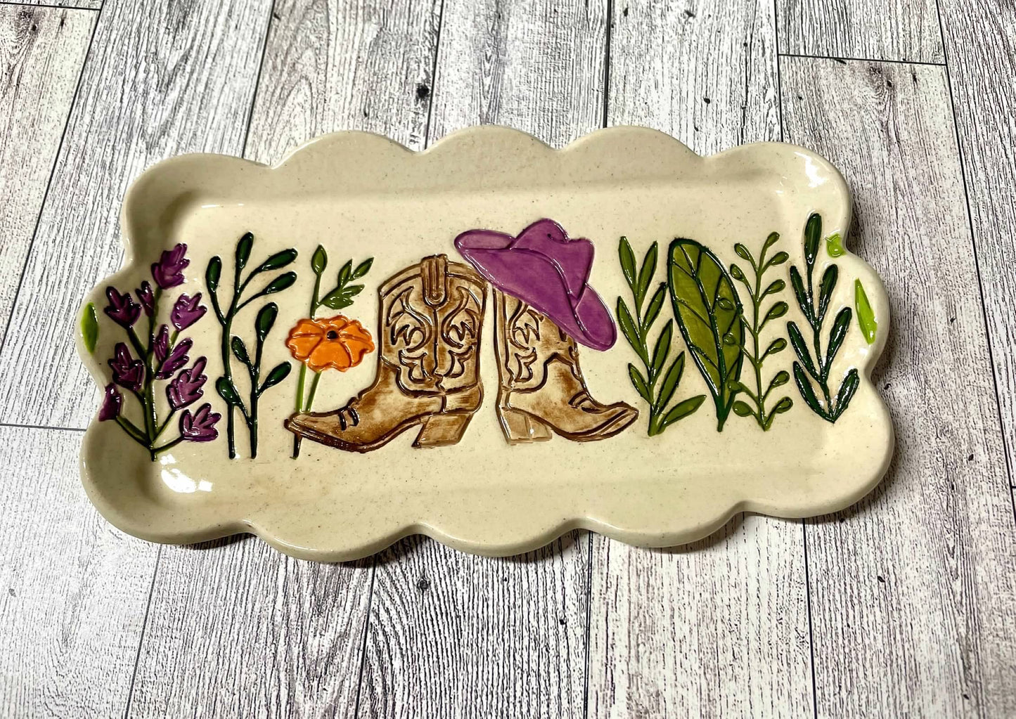 Boots and Wildflowers pattern textured pottery roller - September 2025 Country Western Themed Mystery Box - Border Design, Repeating pattern, Plastic 3d printed