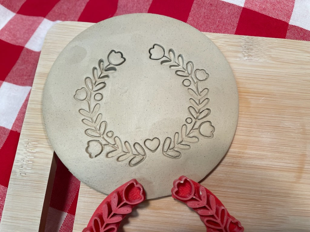 Flower Laurel pottery stamp or stencil - December 2023 mystery box, multiple sizes available