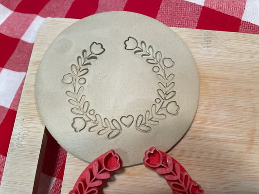 Flower Laurel pottery stamp or stencil - December 2023 mystery box, multiple sizes available