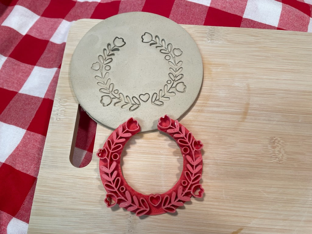 Flower Laurel pottery stamp or stencil - December 2023 mystery box, multiple sizes available