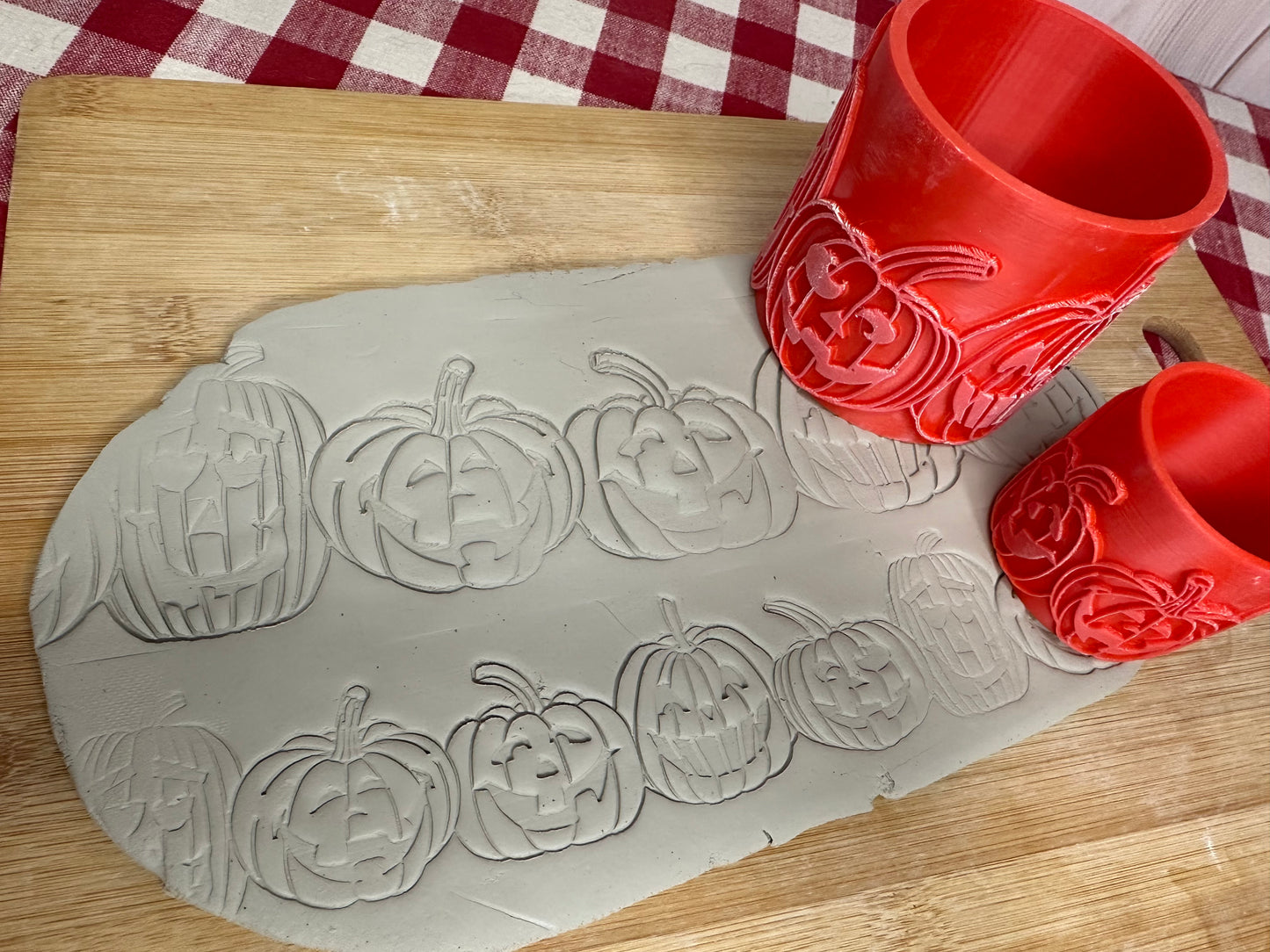 NEW size added - Pumpkin or Jack-o-Lantern Pottery Roller, each or Set, Repeating pattern, 2 designs
